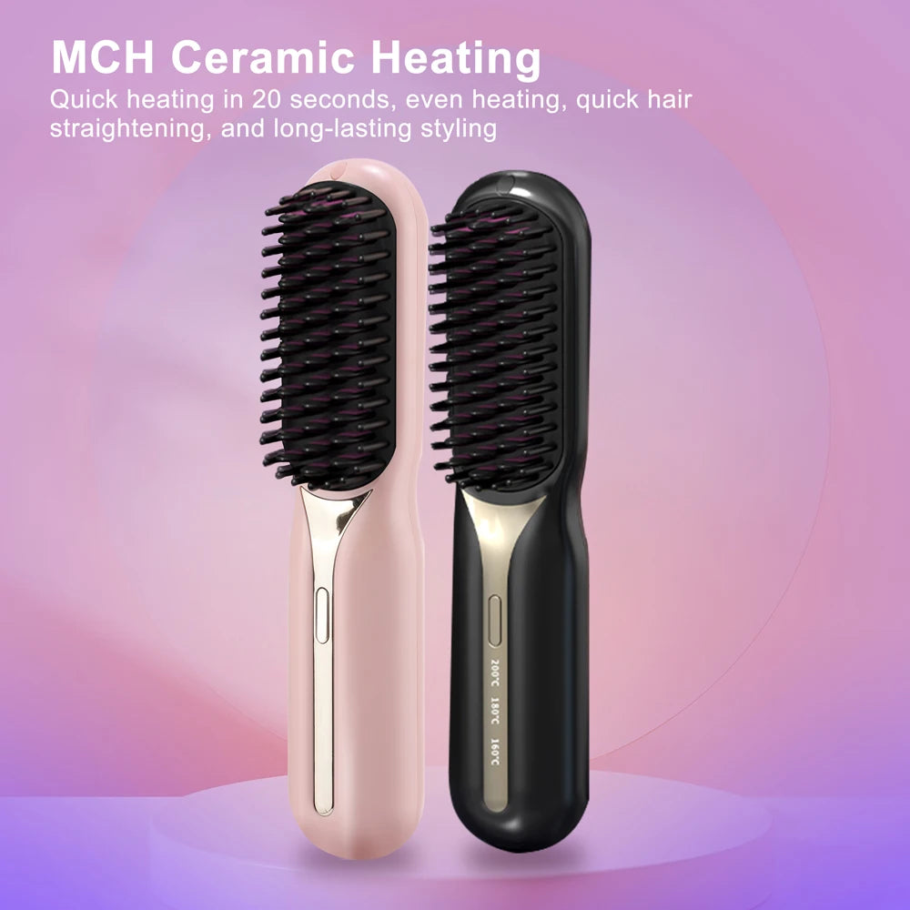 Cordless Hair Straightener Brush - 3-Temperature Ionic Styling Tool for Smooth, Frizz-Free Hair