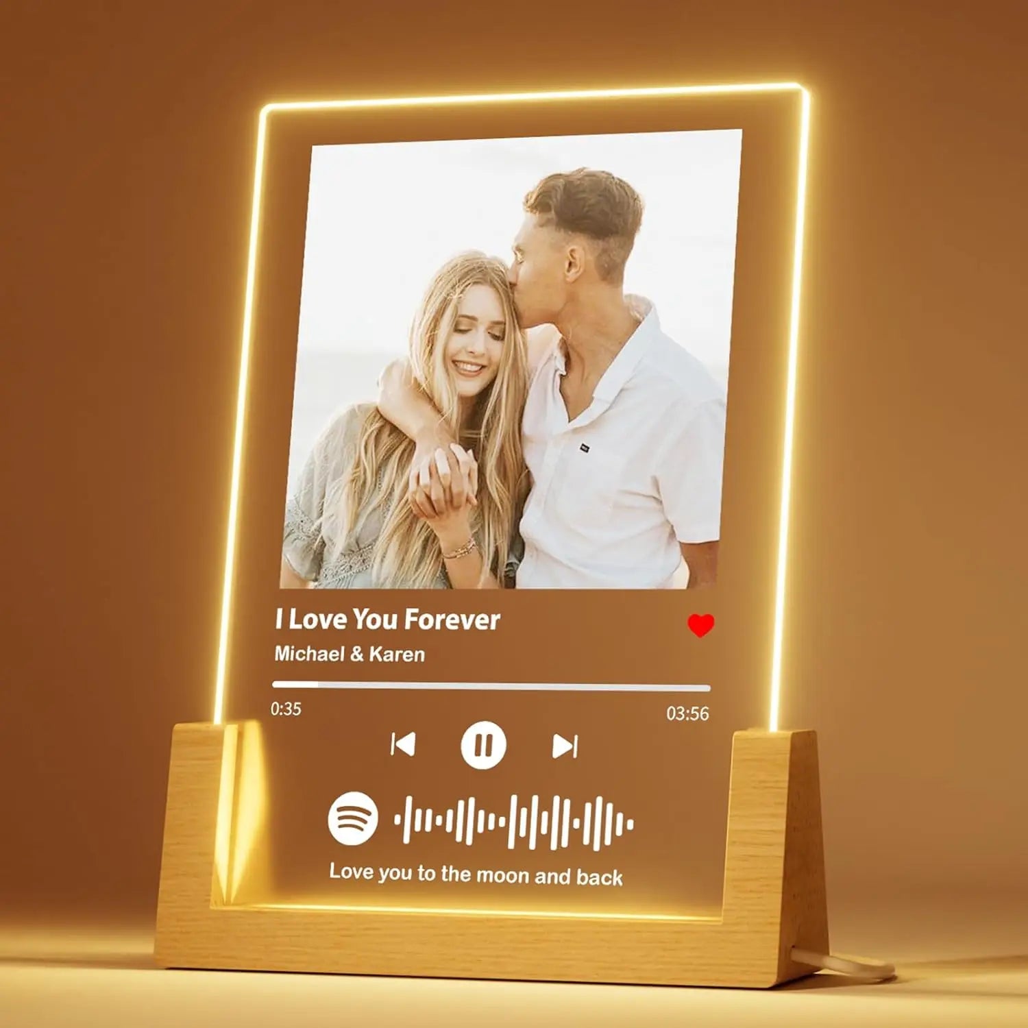 Custom Spotify Music Plaque with Photo – Personalized Acrylic LED Night Light Gift for Anniversary, Birthday, or Valentine's Day