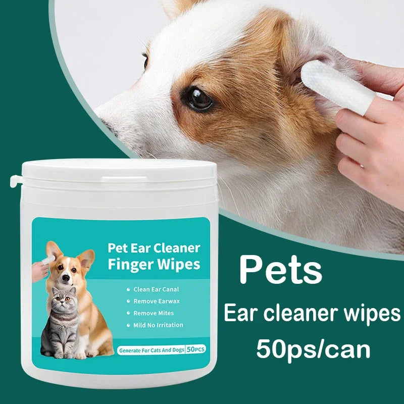 Pet Ear Cleaning Wipes for Dogs & Cats – 50PCS Gentle Ear Care Pads