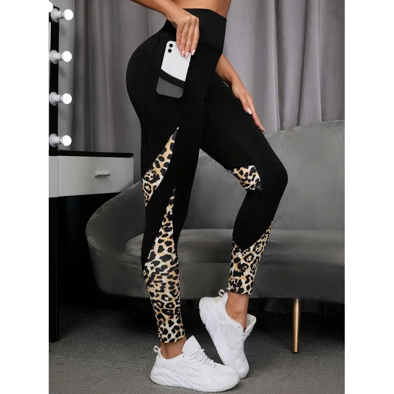 Women's High-Waist Leopard Print Yoga Leggings with Pocket