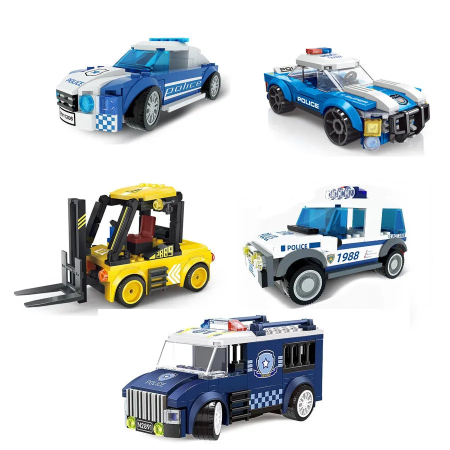 5-in-1 Police & Engineering Vehicle Building Block Set – DIY City Rescue Toys