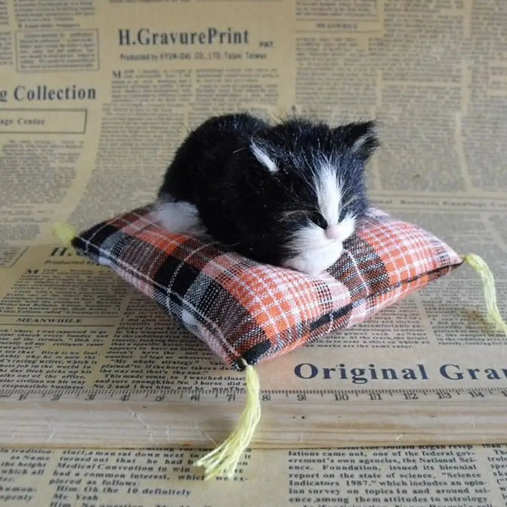 Mini Plush Cat Ornaments - Realistic Lying Position Faux Cats for Home Decor & Gifts
