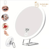 Portable LED Magnifying Mirror with 5X-30X Zoom – Adjustable Light & Foldable Design