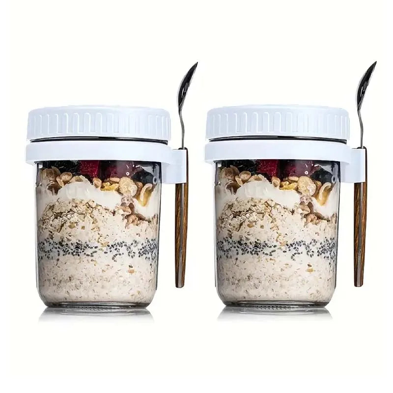Leakproof Glass Oatmeal & Yogurt Cup with Spoon – 300ML Portable Breakfast Jar