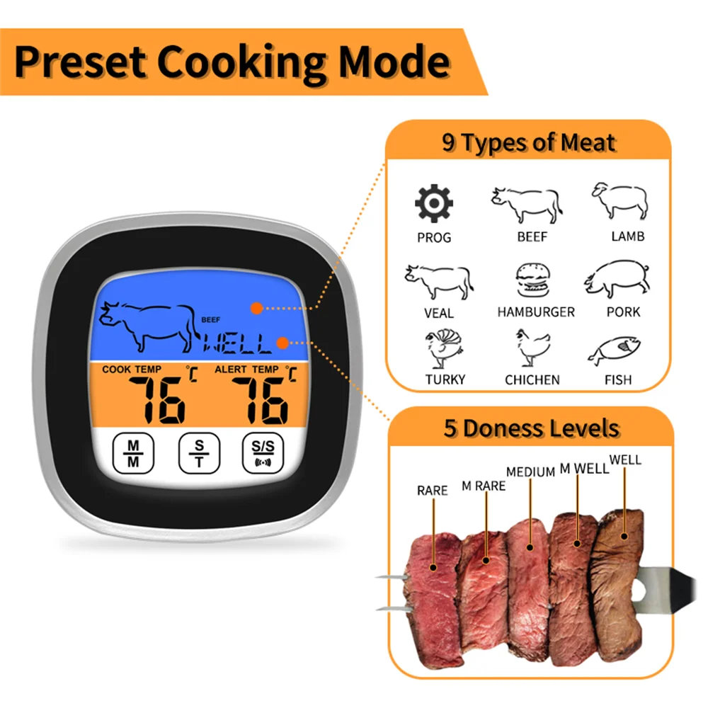 Multifunctional Digital Meat Thermometer with Waterproof Design – Accurate Temperature Readings for Cooking, Grilling, and More