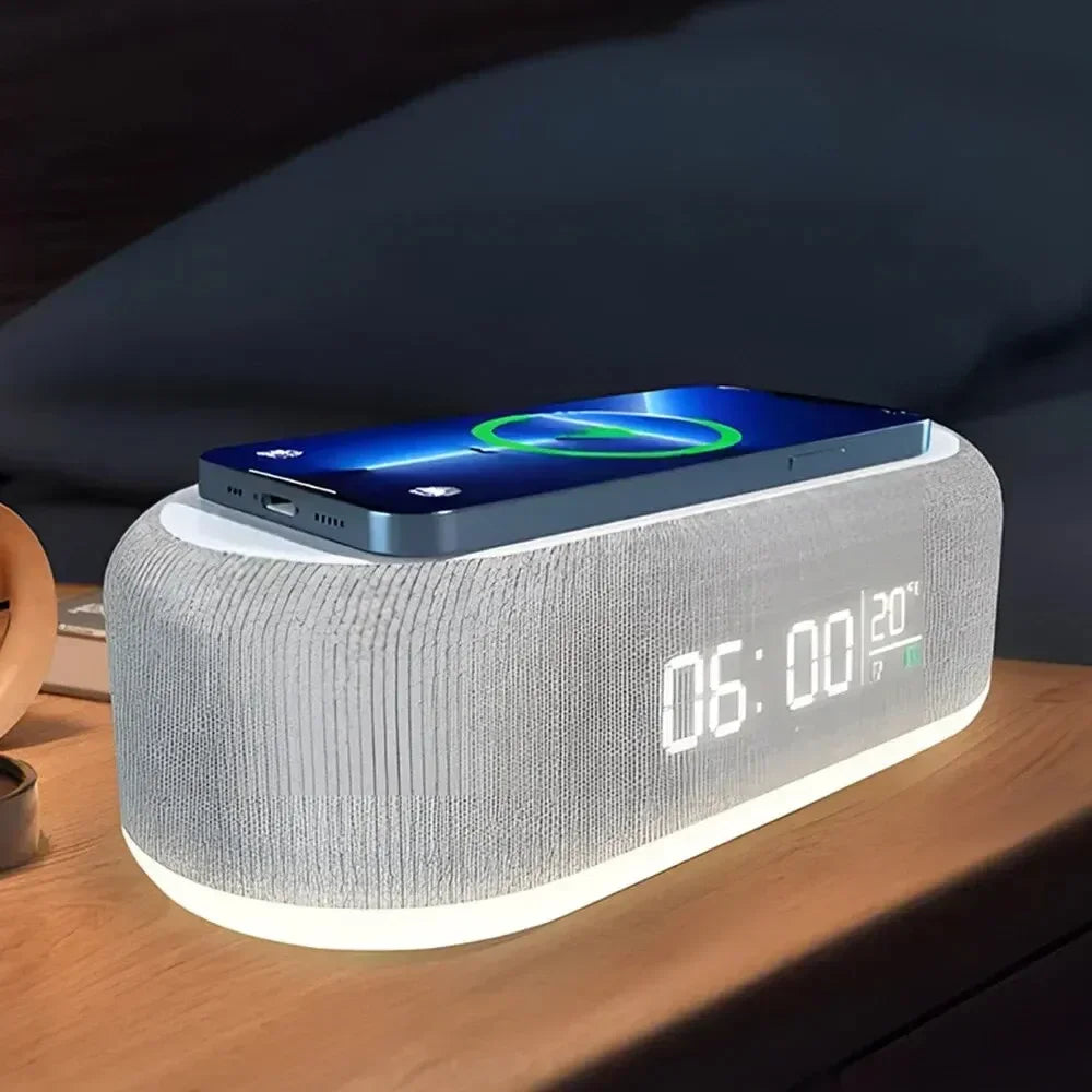 3-in-1 Wireless Charging Pad – Fast 15W Charger with Alarm Clock, LED Light & Thermometer