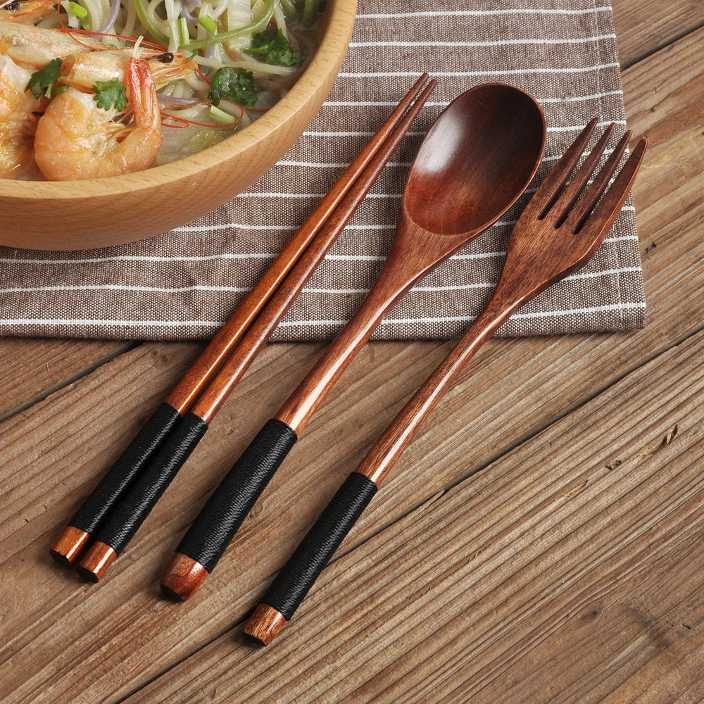 Natural Wood Tableware Set – Spoon, Fork & Chopsticks | Eco-Friendly & Reusable