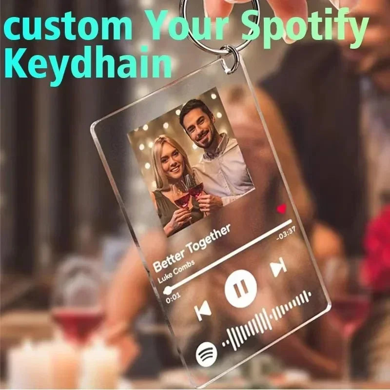 Custom Spotify Song Keychain – Personalized Acrylic Music Plaque with Photo and Album Cover Design