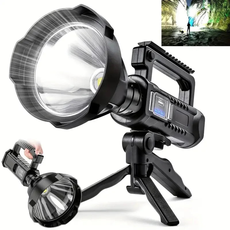 Ultra-Bright XHP120 Rechargeable LED Searchlight with 1500m Beam and Power Bank