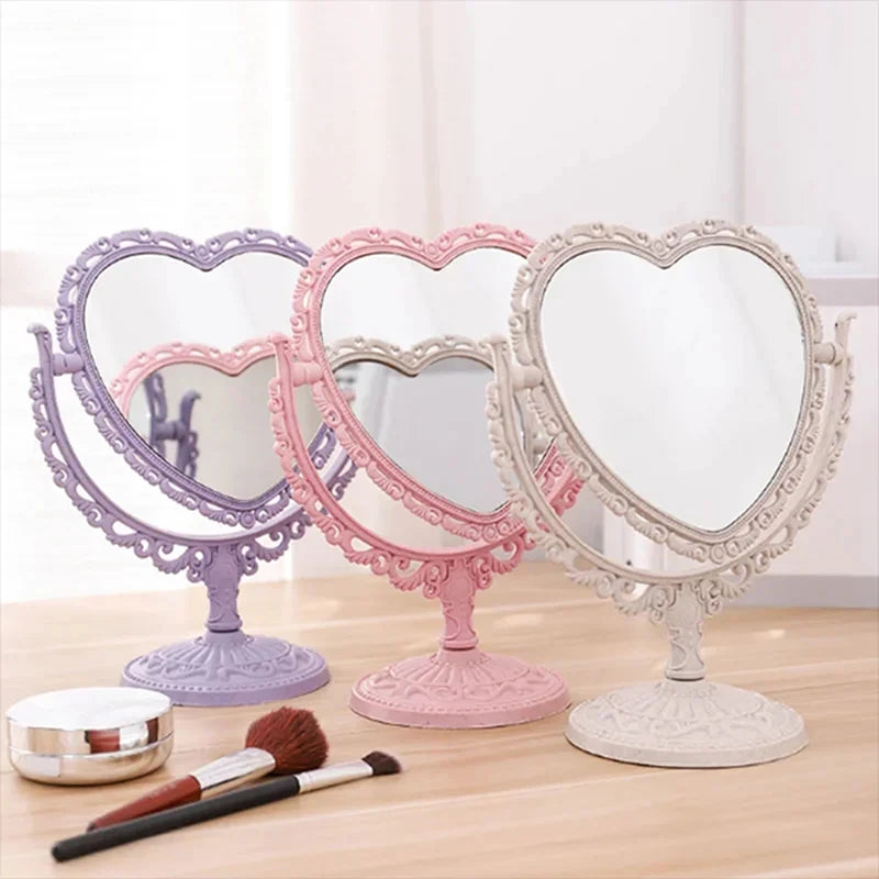 Heart-Shaped Double-Sided Makeup Vanity Mirror, Portable Desktop and Handheld Cosmetic Mirror for Women
