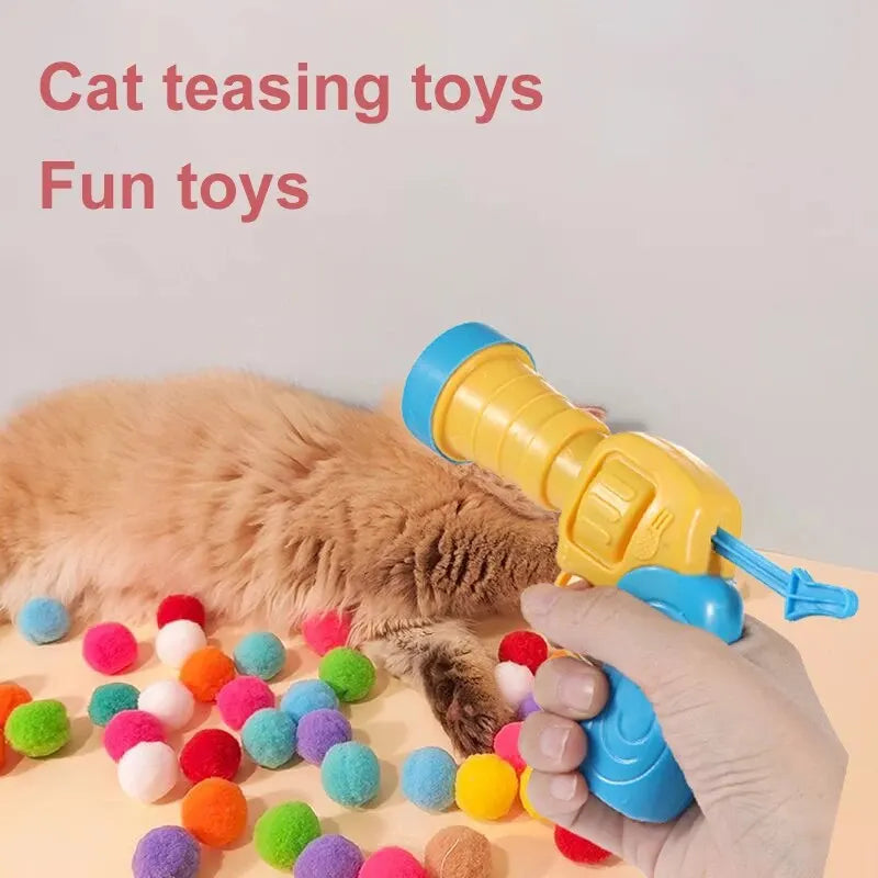 Cat Toy Gun Launcher Set with Plush Balls - Interactive Shooting Game for Cats