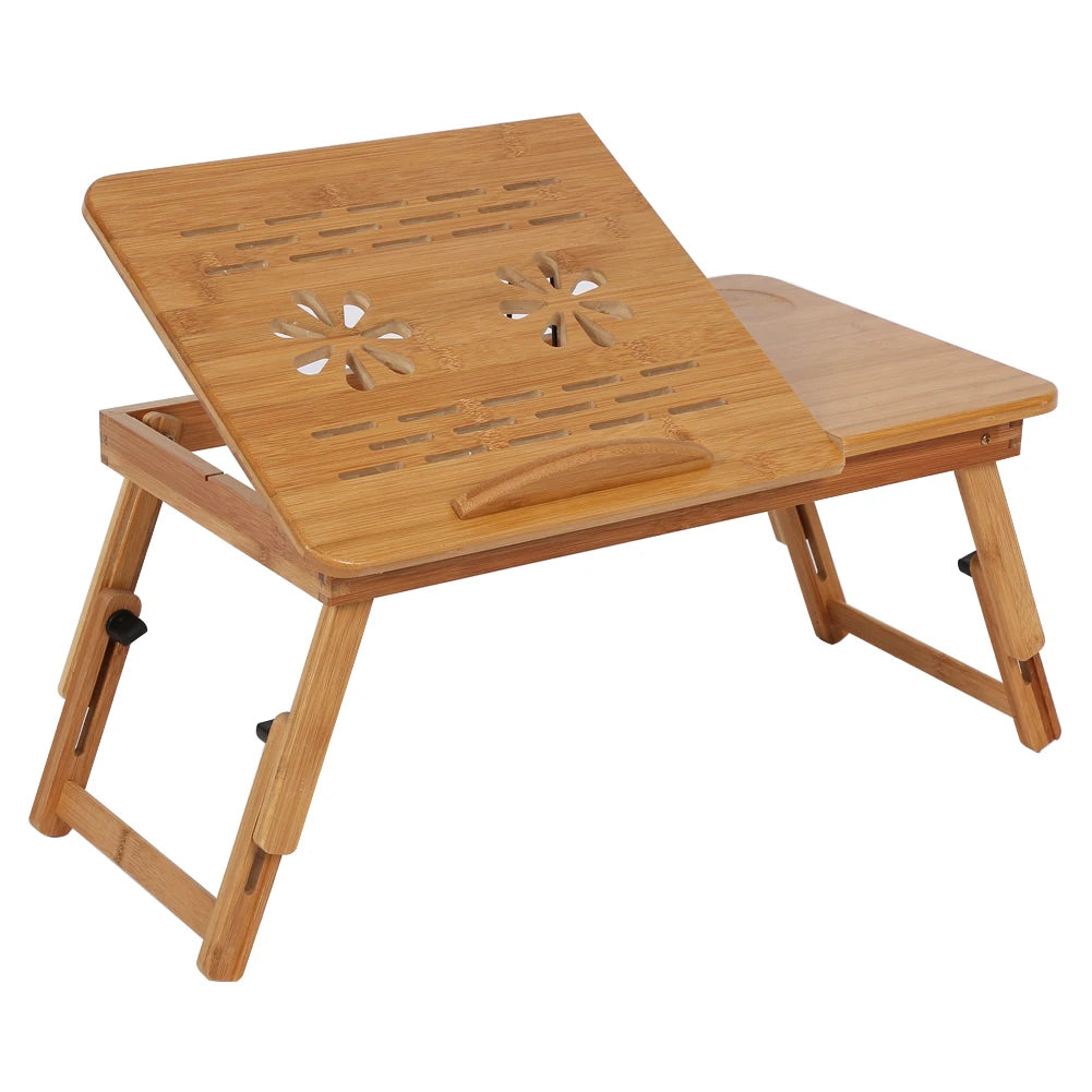 Adjustable Bamboo Bed Desk – Portable Lap Desk with Shelf for Reading, Laptop, and Book Tray Stand