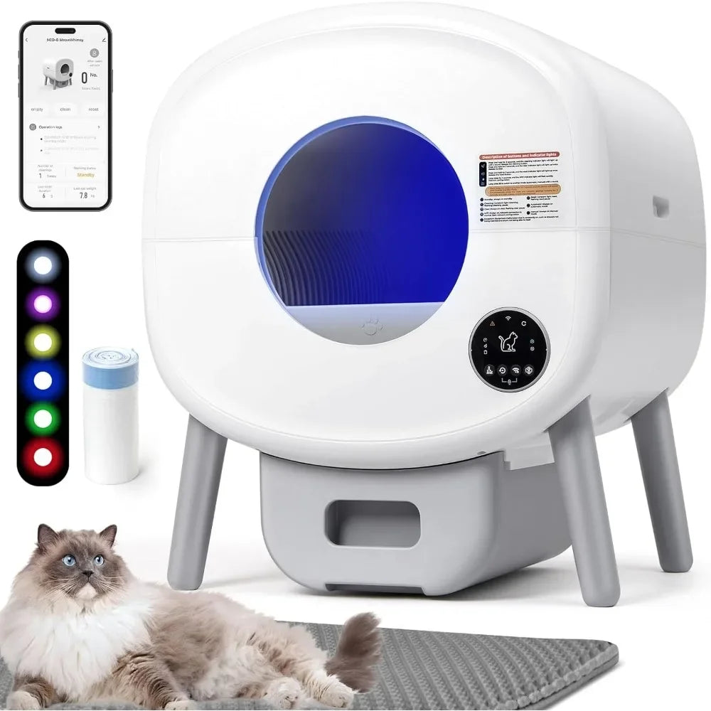Automatic Self-Cleaning Cat Litter Box – Odor-Free with App Control & Ambient Light