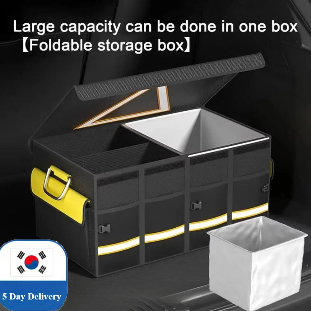 Collapsible Car Trunk Organizer - Large Capacity Storage Box with Reflective Strips