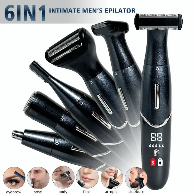 6-in-1 Electric Body Hair Trimmer for Men & Women - Waterproof Bikini, Nose & Beard Shaver