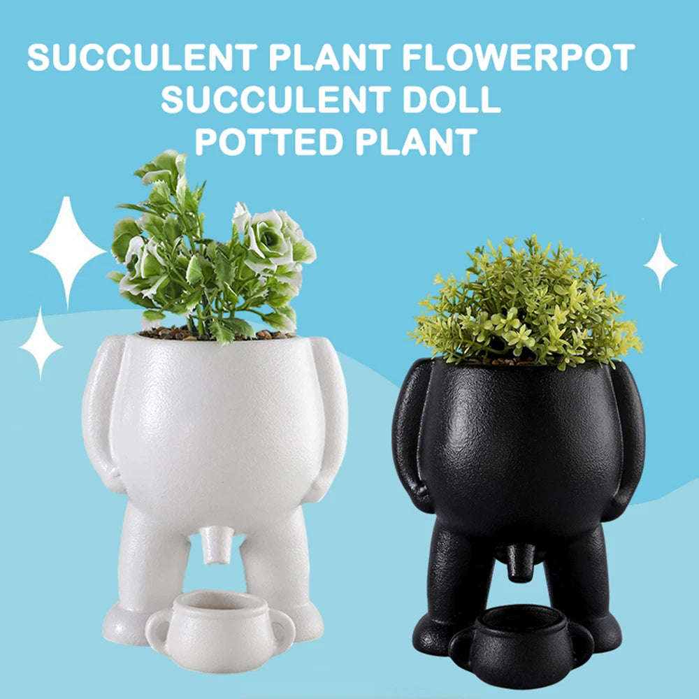 Funny Ceramic Peeing Planter with Artificial Plant for Desktop Decoration