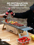 Parrilla de barbacoa plegable de acero inoxidable: parrilla de carbón portátil sin humo para el hogar y el exterior