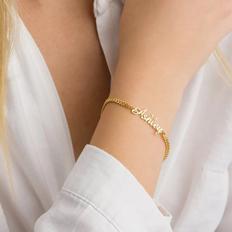 Personalized Name Bracelet - Custom Engraved Stainless Steel Cuban Chain for Men & Women