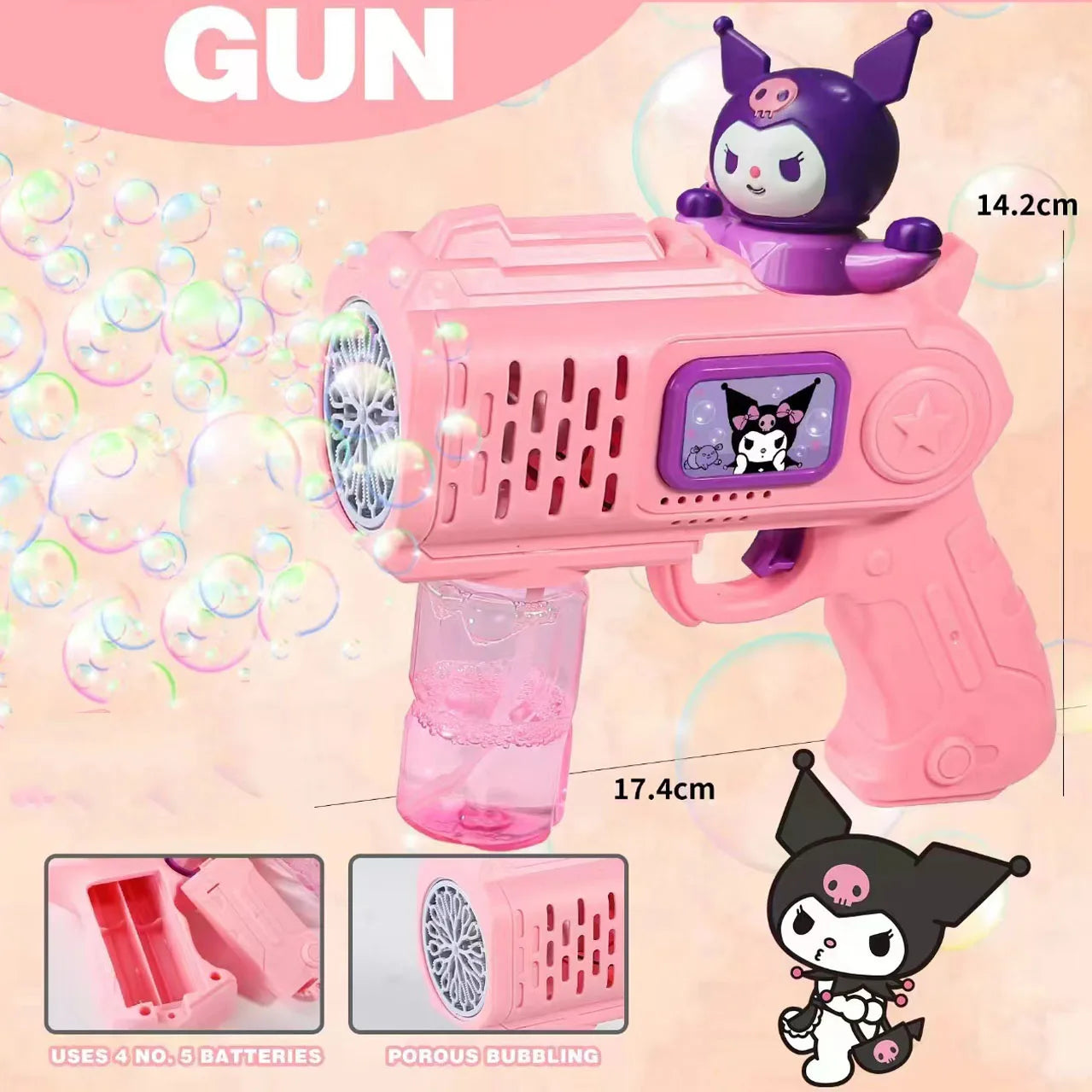 Cartoon Bubble Gun for Kids – Fun, Spill-Proof, Flashing Bubble Blower Toy