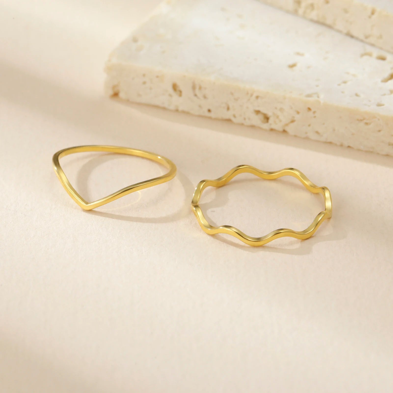 Minimalist Wave Ring – Stainless Steel V-Shape Wedding Band for Women