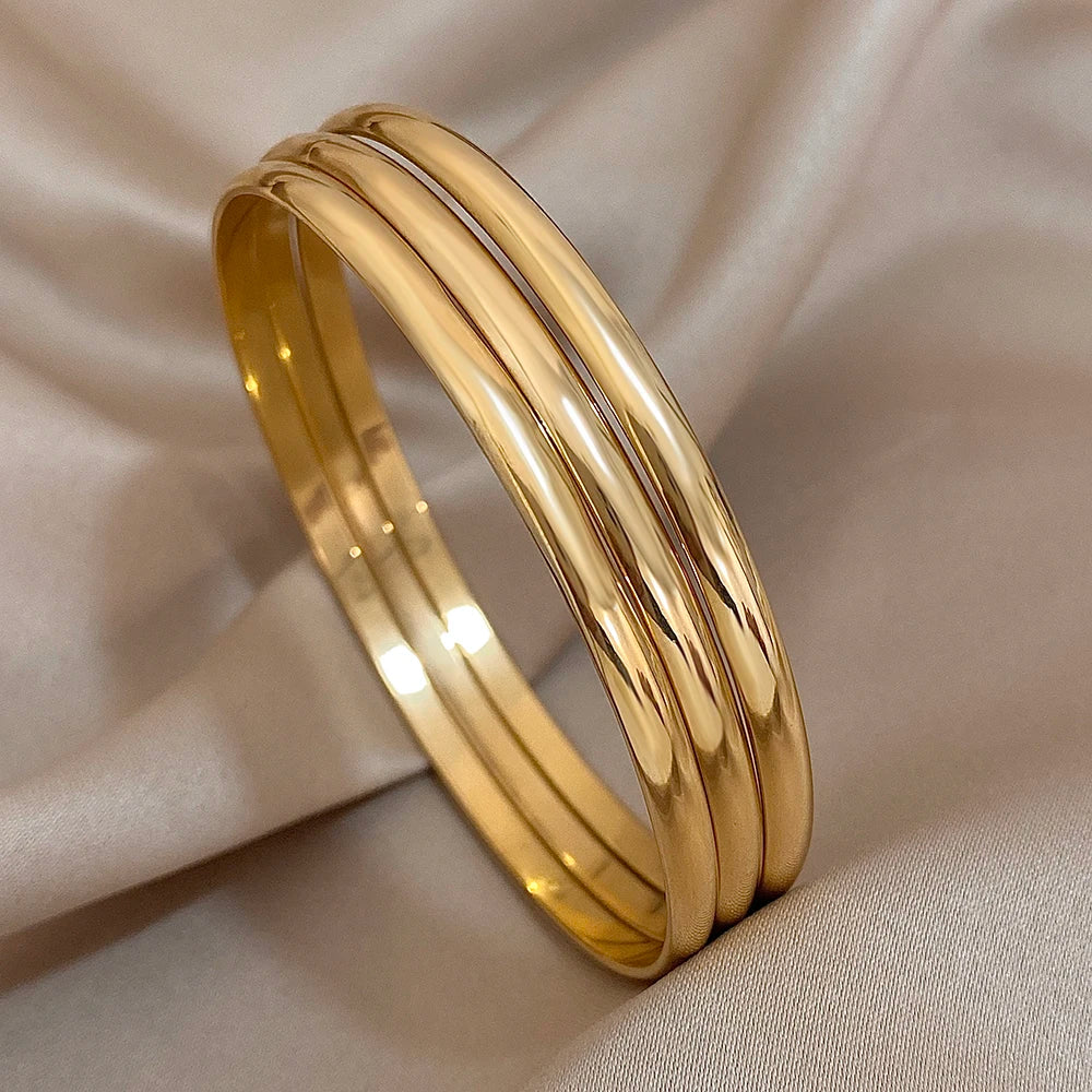 Minimalist Gold Stainless Steel Bangle Bracelet Set for Women