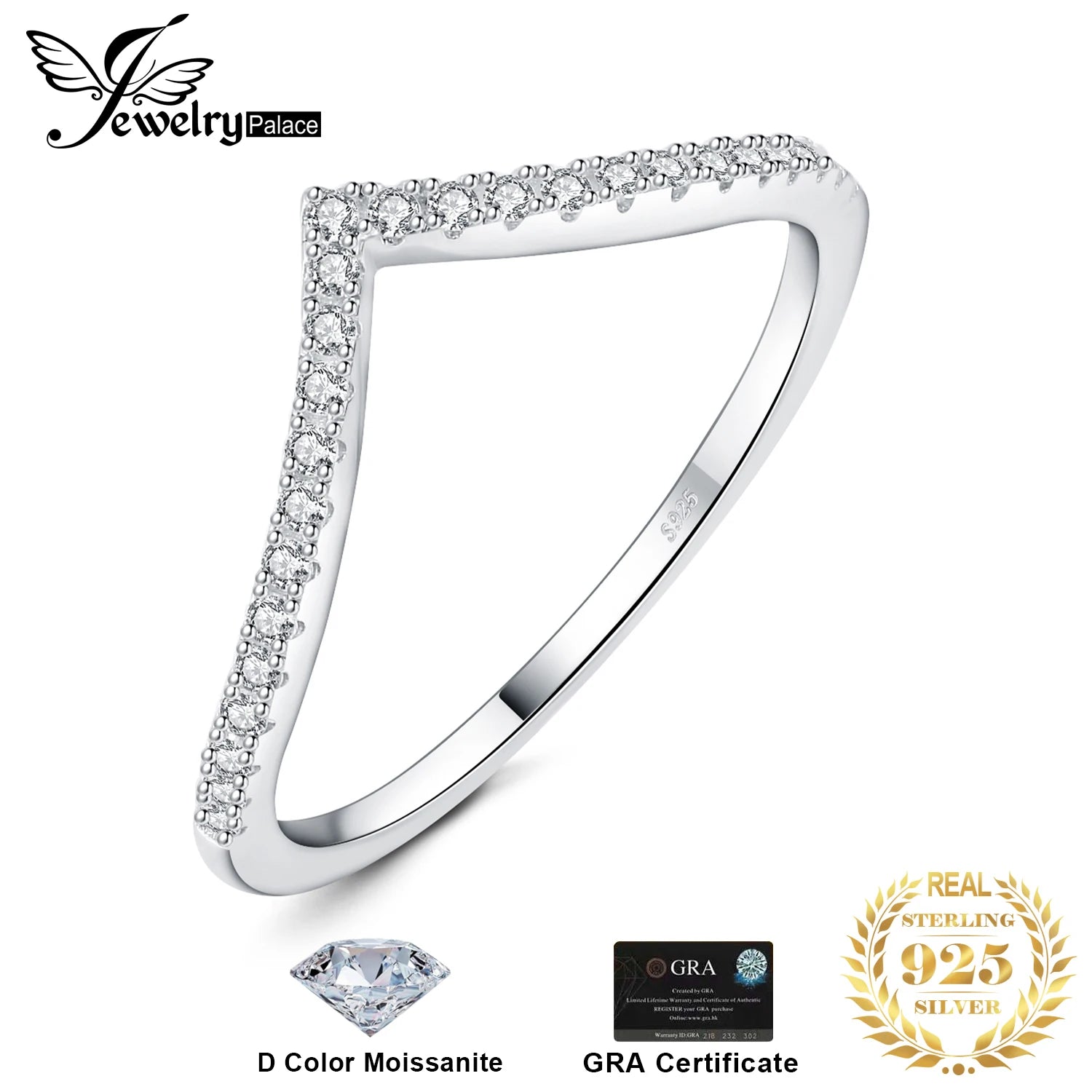 D Color Moissanite V-Shape Wedding Ring – 925 Sterling Silver Stackable Band