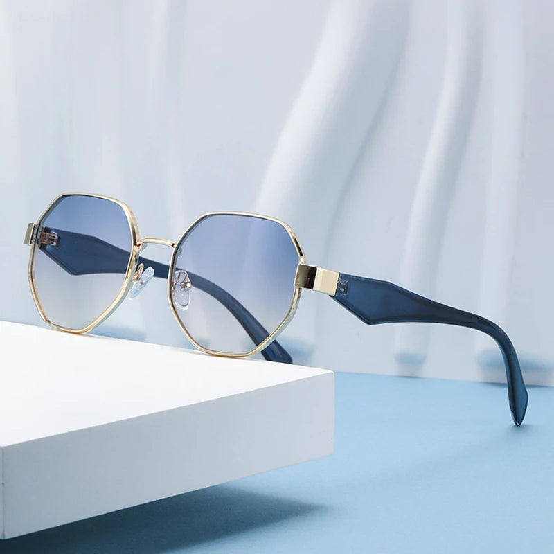 Trendy Polygonal Sunglasses – Stylish Metal Frame UV400 Shades for Women & Men