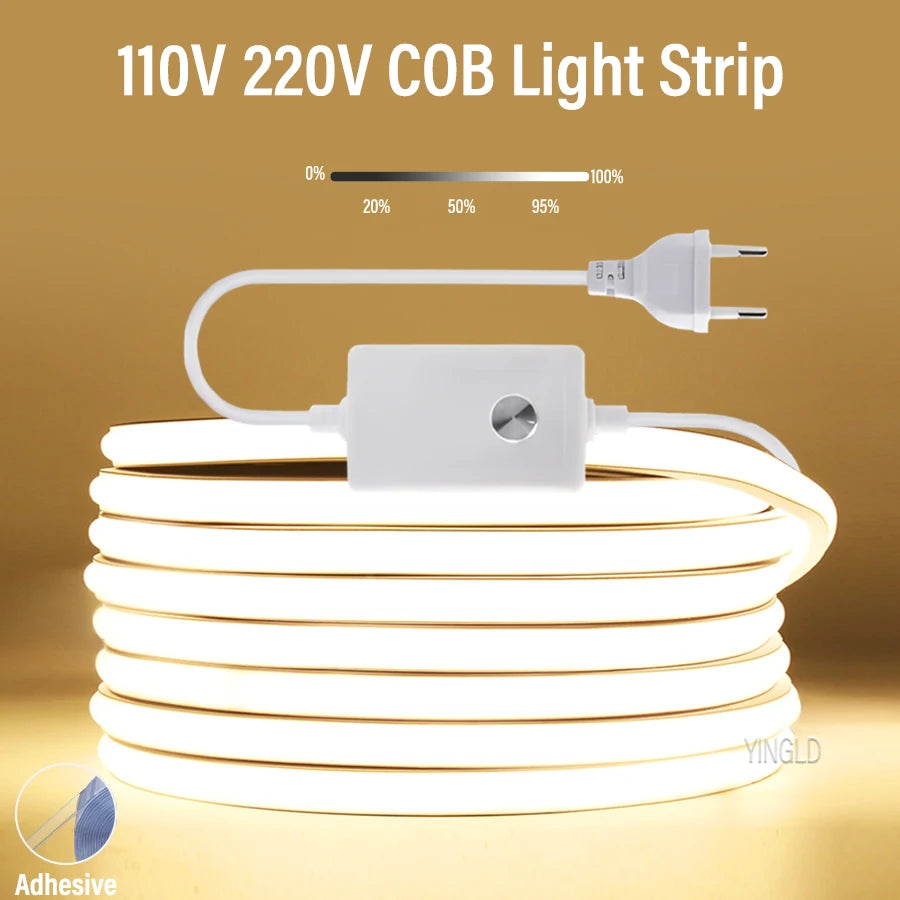 COB LED Strip Light, Dimmable Waterproof Neon Tape for Kitchen, Cabinet & Outdoor Lighting