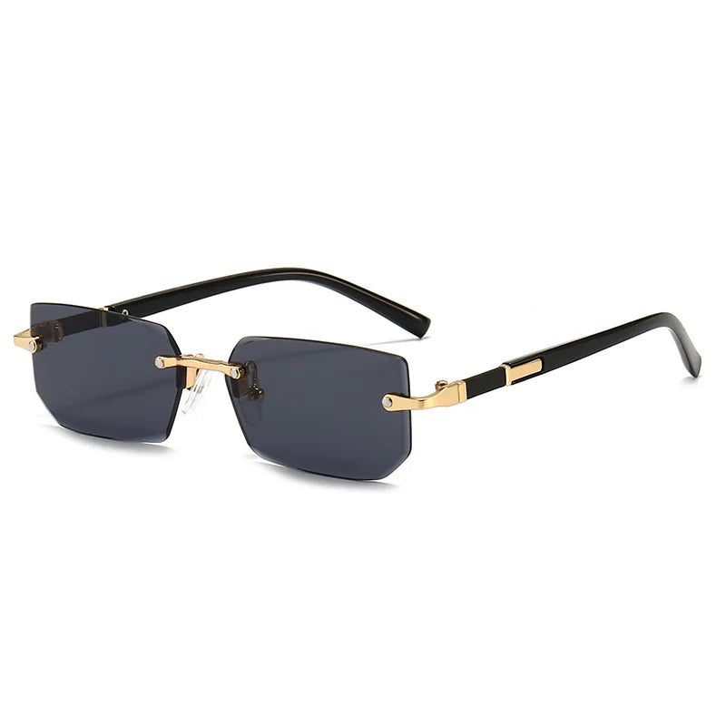 Trendy Rimless Rectangle Sunglasses – Fashionable Small Square Shades for Men & Women