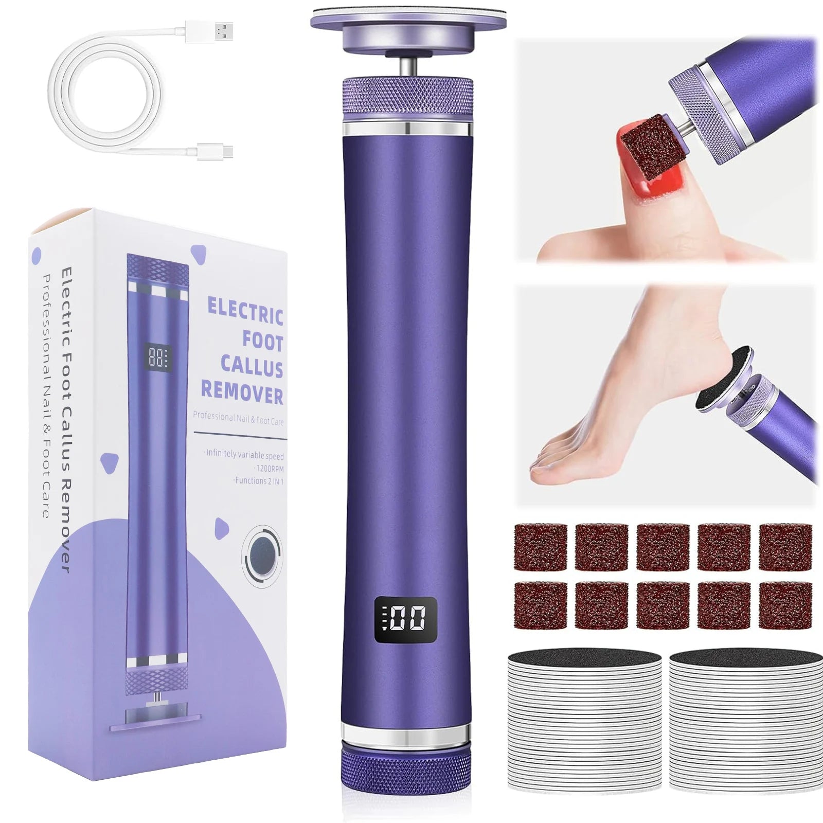 Professional Electric Callus Remover – USB Rechargeable with 60 Replacement Sandpaper Trays