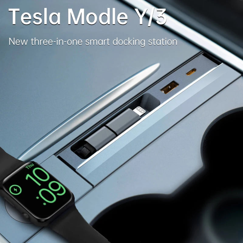 3-in-1 USB Hub Docking Station for Tesla Model 3/Y with Wireless Charging