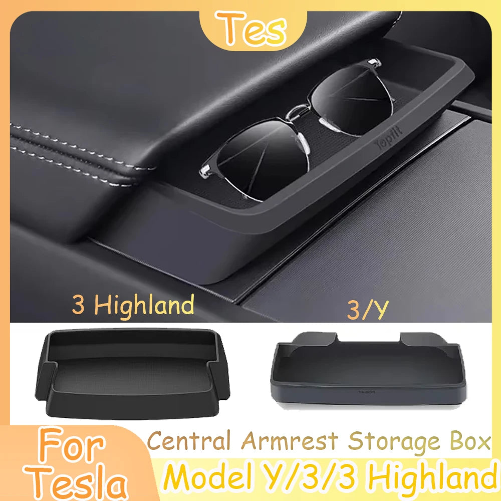 Silicone Armrest Storage Box for Tesla Model 3 Highland – Glasses & Phone Organizer