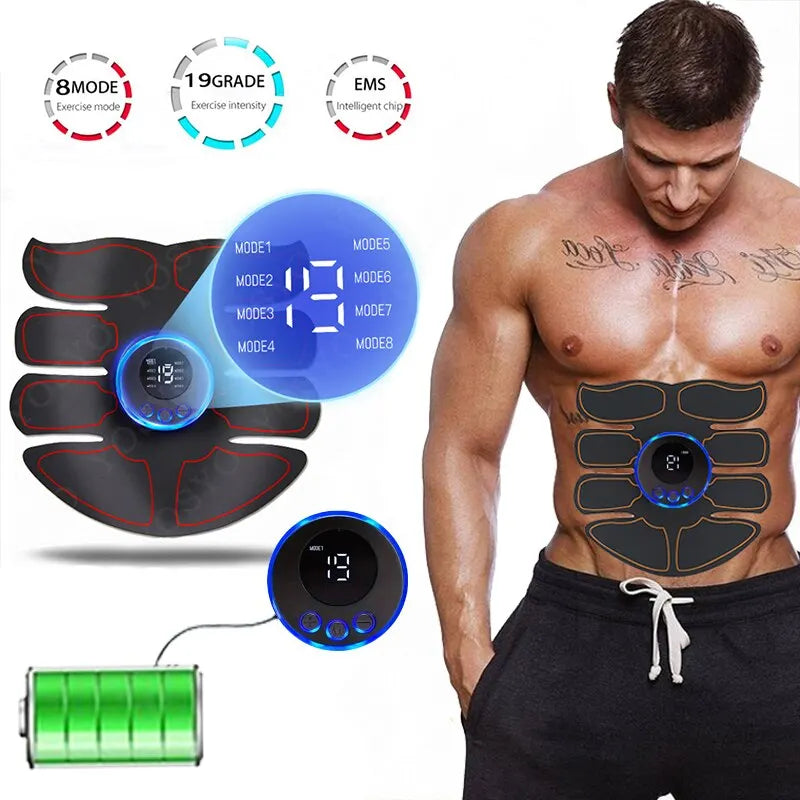 Abdominal Muscle Stimulator with 19 Intensity Levels – USB Rechargeable EMS Training Device