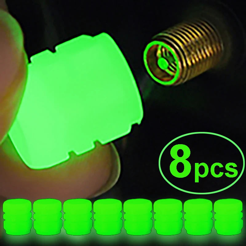 Glow-in-the-Dark Tire Valve Caps – Fluorescent Wheel Accessories for Cars, Bikes & Motorcycles