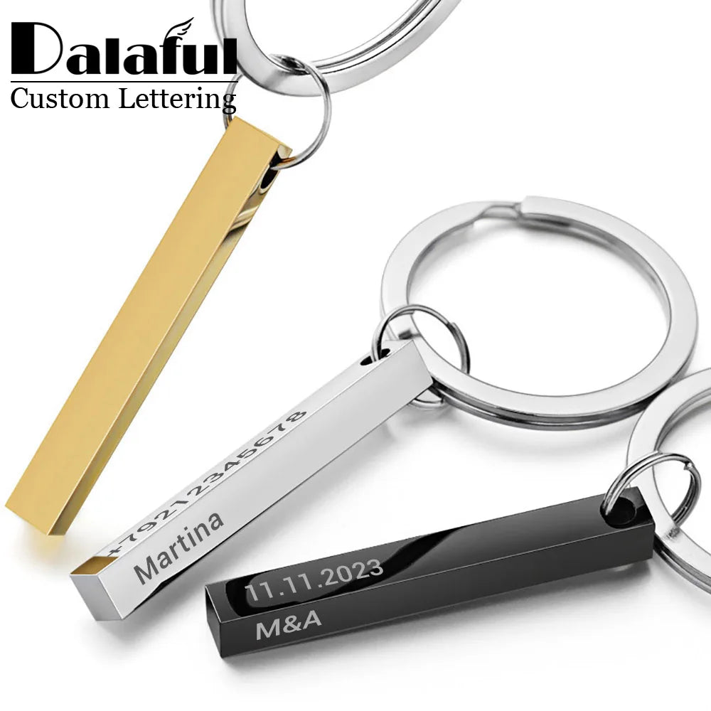 Personalized Engraved Keychain – Custom Stainless Steel Square Pendant Keyring
