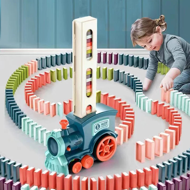 Automatic Domino Train Set - Electric Brick Block Toy for Kids & STEM Learning