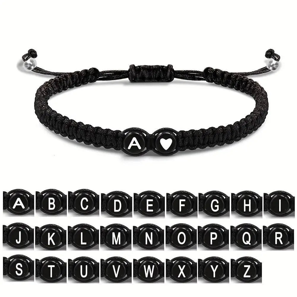 Pulsera de cuerda ajustable personalizada con 26 letras: elegante pulsera unisex con dijes