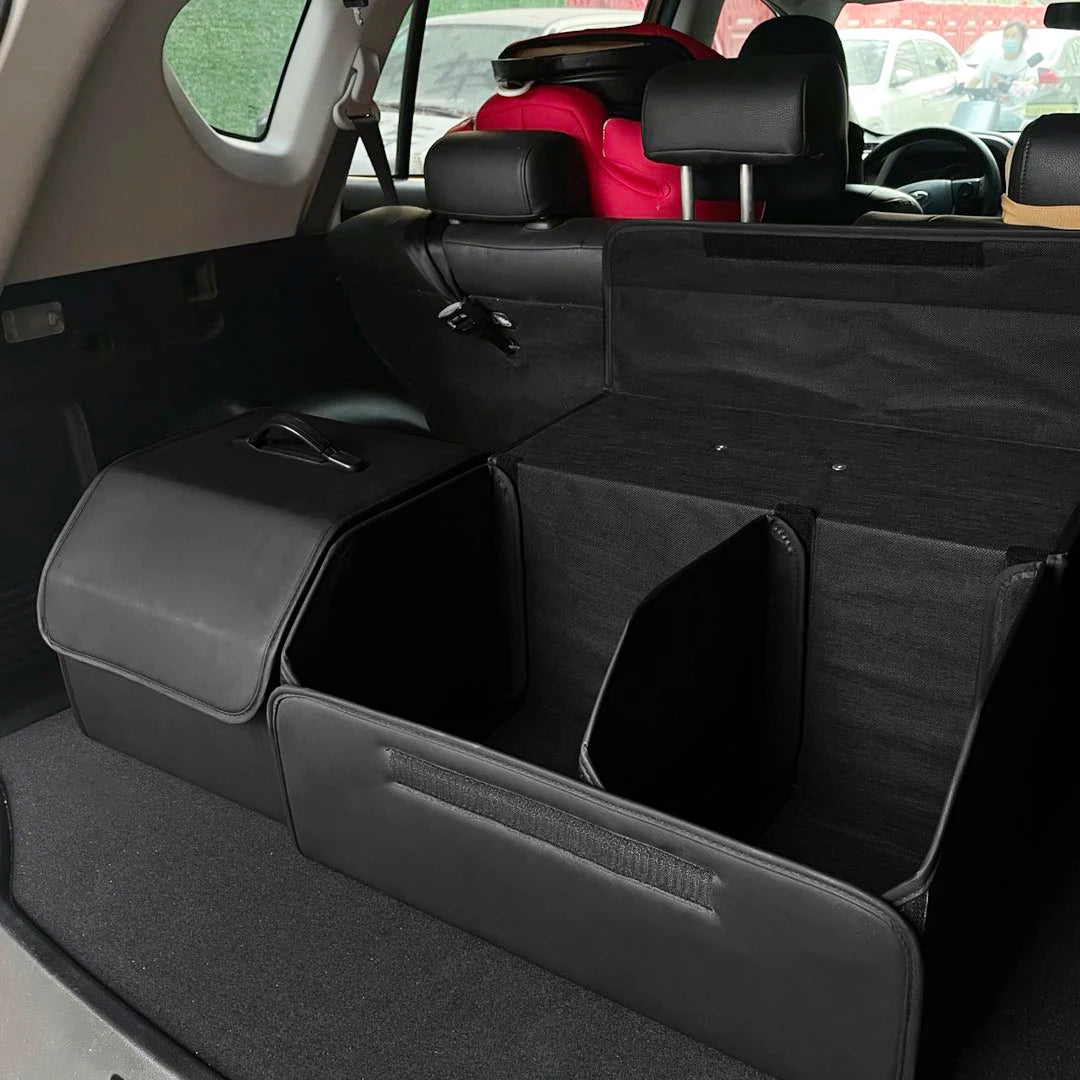 Premium PU Leather Car Trunk Organizer - Collapsible Storage Box for Vehicles