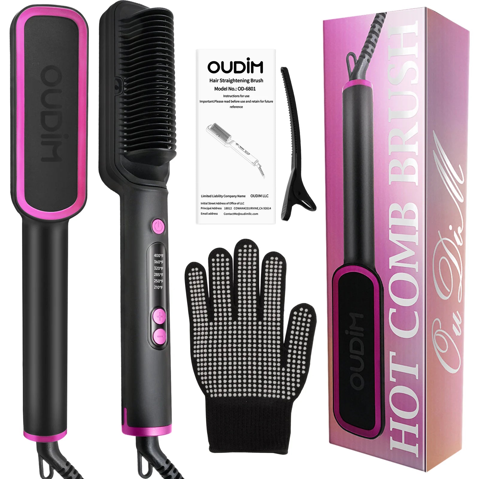 Ionic Hair Straightening Brush with 6 Temperature Settings – Anti-Scald Flat Iron for Frizz-Free, Shiny Hair