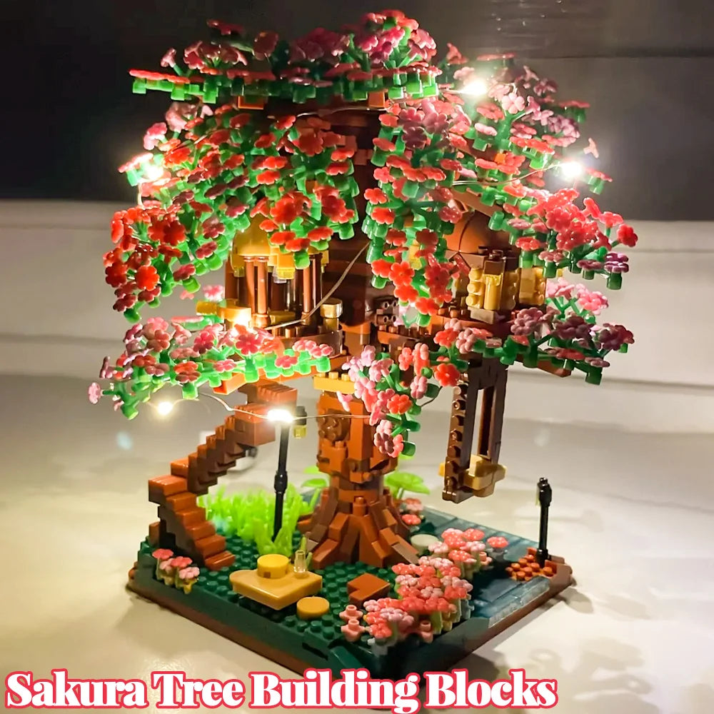 DIY Sakura Tree Building Blocks Set with LED Lights - Cherry Blossom Model Kit for Adults & Kids
