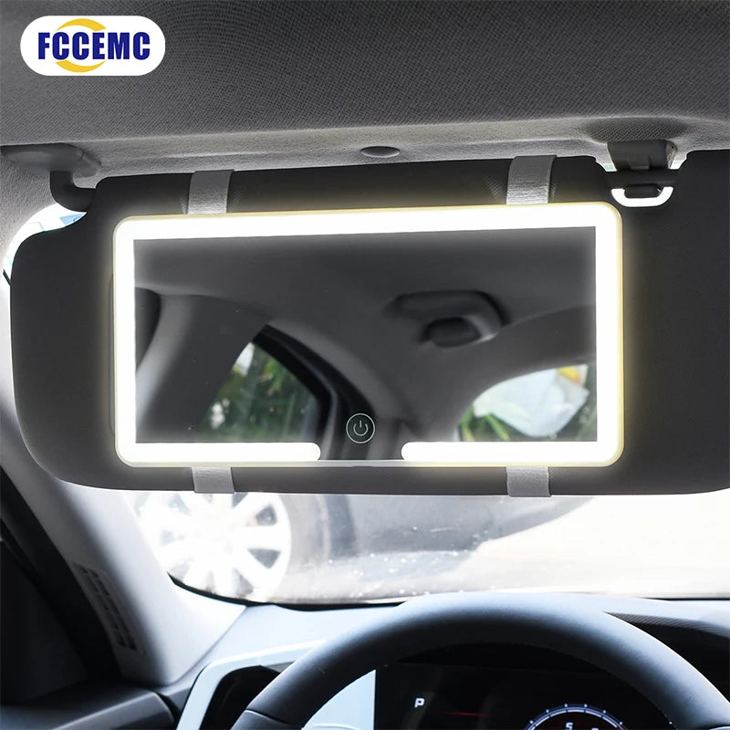 HD LED Car Makeup Mirror – Touchscreen Control & Adjustable Lighting
