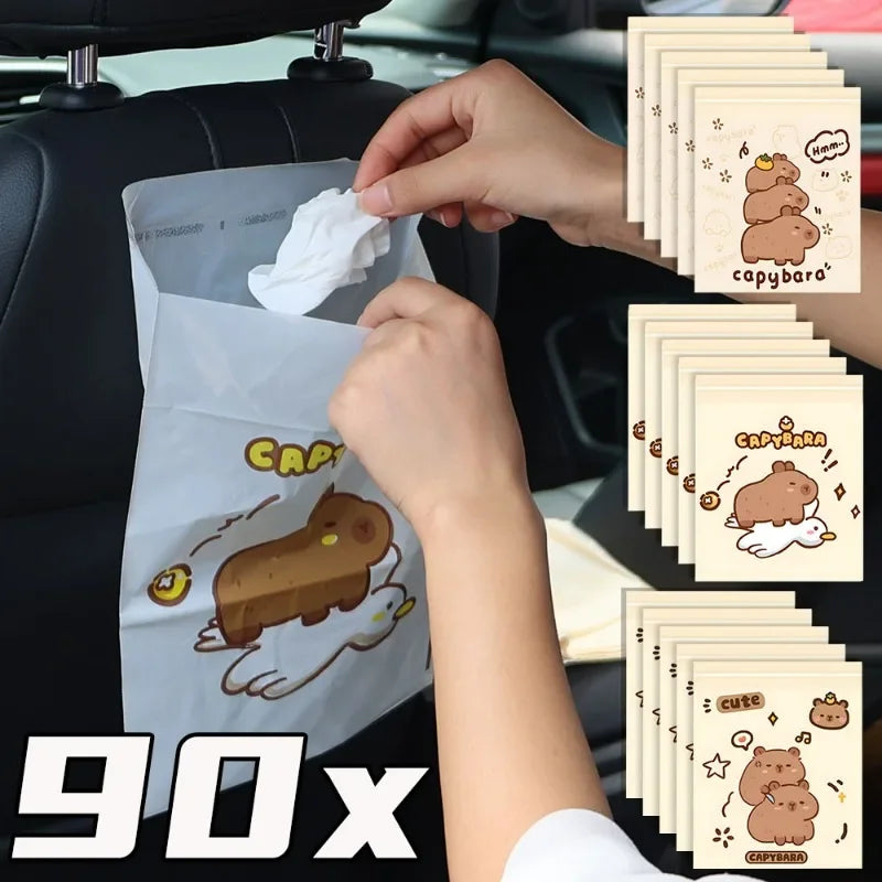 Cartoon Capybara Disposable Car Trash Bags – Leakproof & Portable Waste Solution
