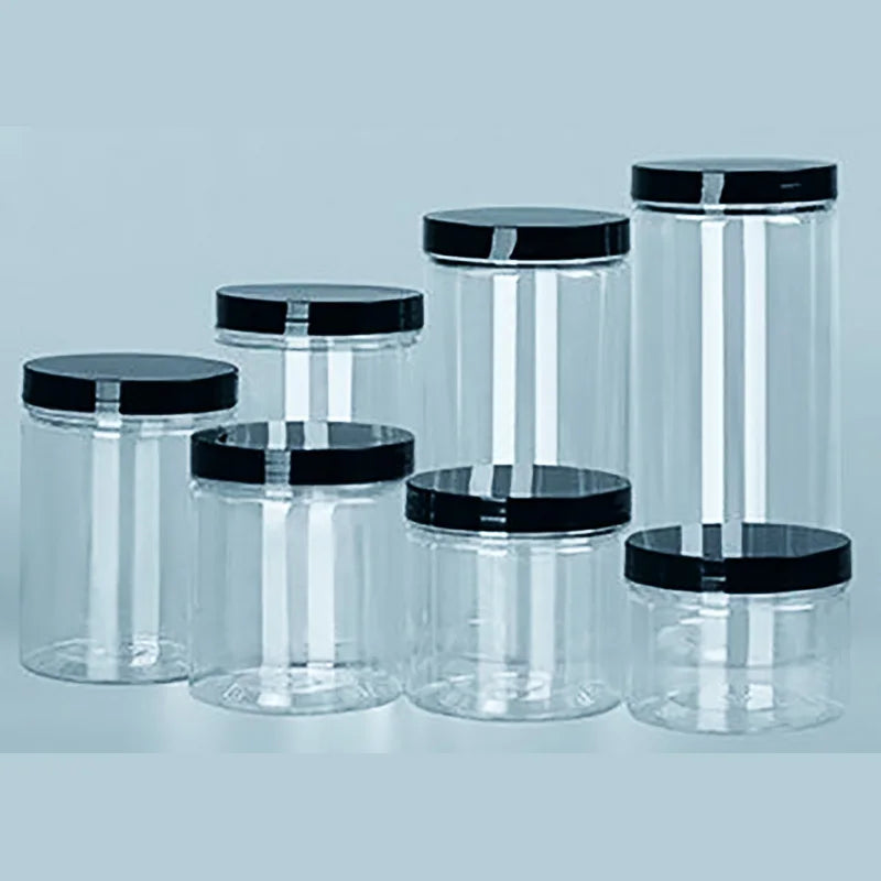 Airtight Clear Plastic Storage Jar – Sealed Food Container with Black Lid