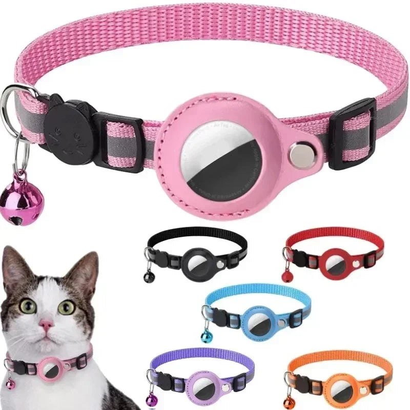 Reflective Cat Collar with AirTag Case and Bell – Adjustable Anti-Lost Pet Tracker Holder