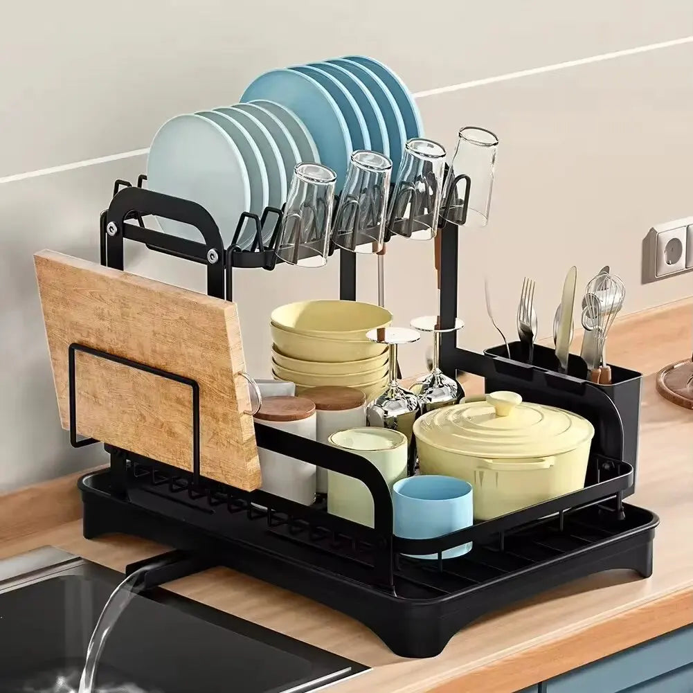 2-Tier Stainless Steel Dish Drying Rack – Space-Saving Countertop Organizer
