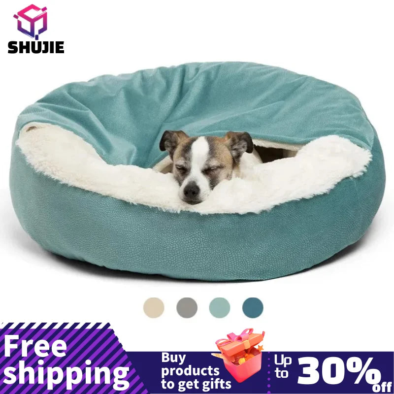 Orthopedic Dog Bed with Hooded Blanket – Warm, Waterproof & Machine Washable