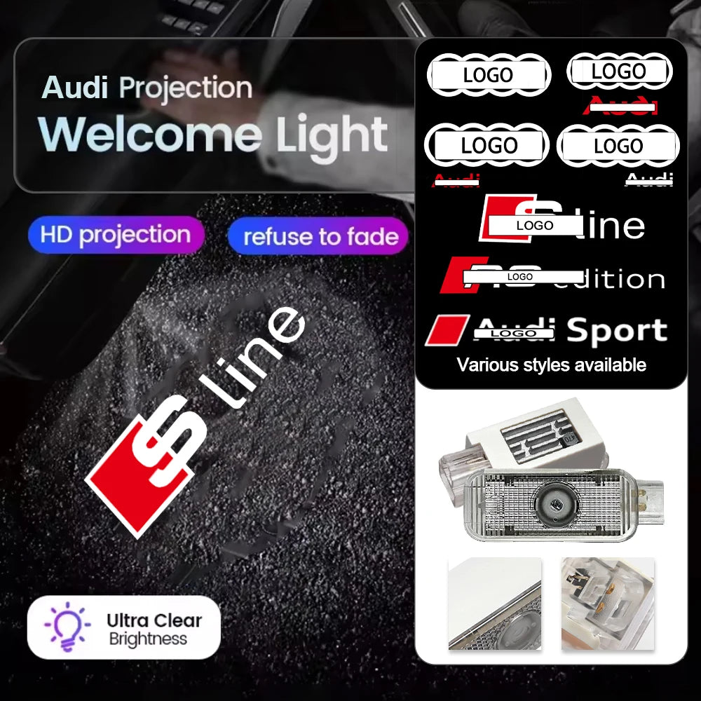 Audi Logo Projector Welcome Lights - Compatible with A1-A8, Q3-Q8 Models (2000-2024)