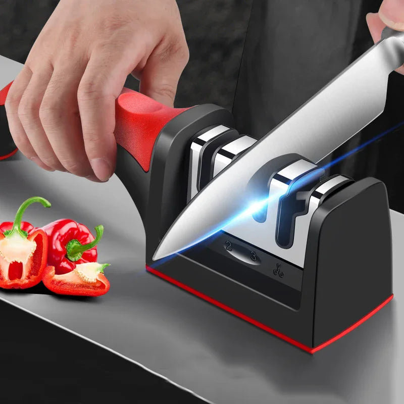3-Stage Ceramic Knife Sharpener - Professional Handheld Sharpening Tool for Kitchen Knives