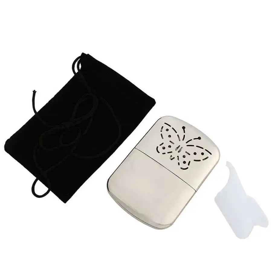 Reusable Silver Metal Hand Warmer – Long-Lasting Portable Heat for Camping, Skiing & Outdoor Use