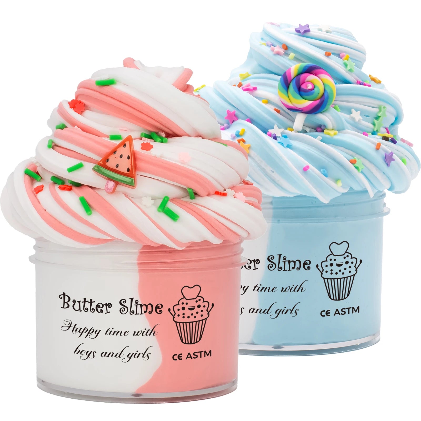Kit de slime de mantequilla mixta, masilla esponjosa, dijes de piruleta de sandía para niños, juguete antiestrés elástico y no pegajoso para niños y niñas
